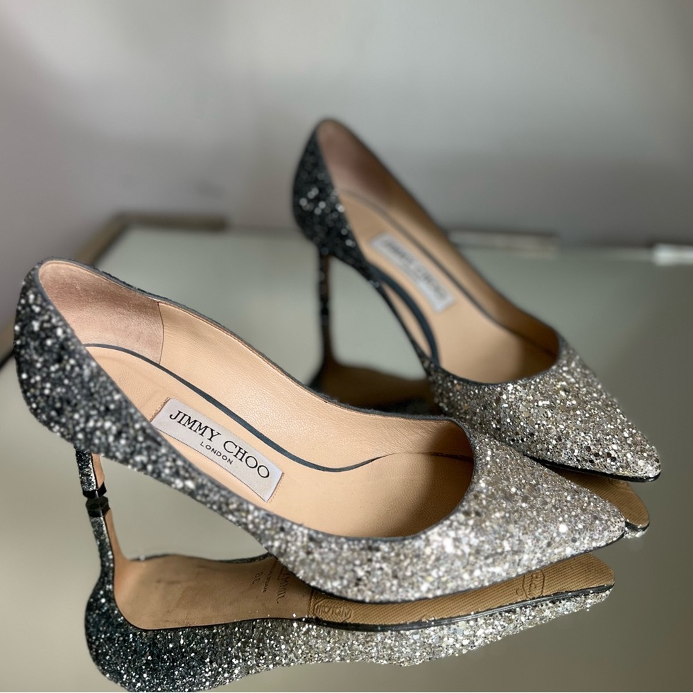 EUC JIMMY CHOO Romy 60 silver blue glitter pumps 36 $750 - Picture 9 of 13